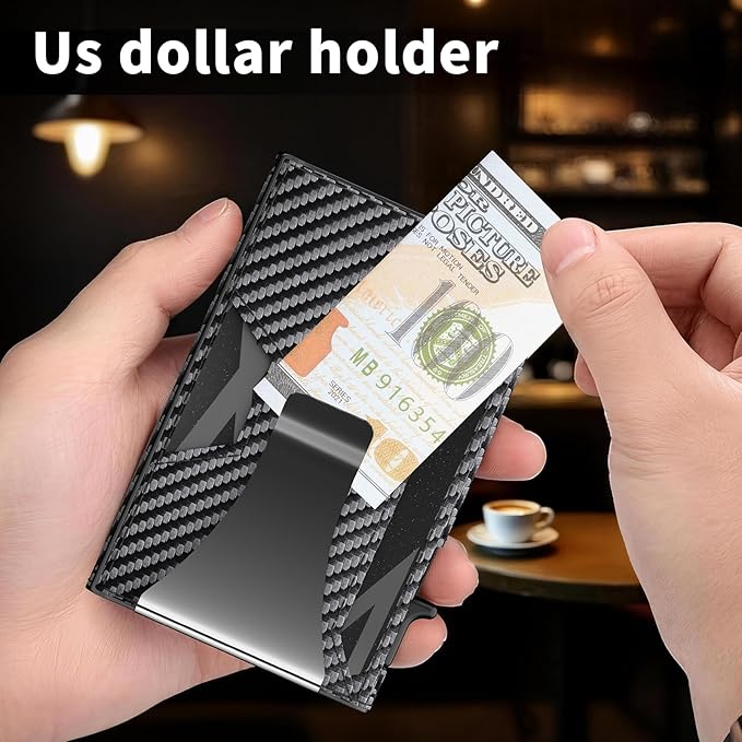 Wallet for Men Slim Minimalist Pop-up Smart Holds 5-6 Cards - RFID Blocking Metal with Money Clip, Credit Card Holder & ID Window,Business Card Cases men accessories(Carbon)