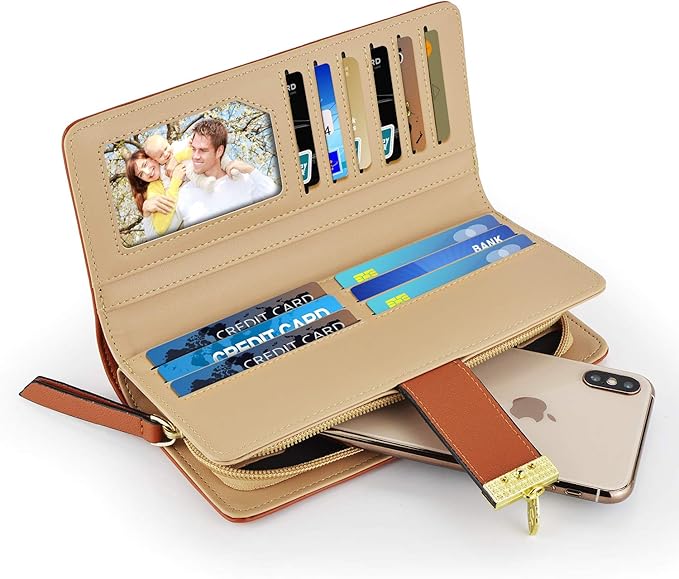 PGXT Women's Wallet Women Credit Card Holder Hollow Leaf Pattern Bifold Leather Lady Long Wallet Purse Zip Birthday Xmas Gifts for Women Girls(Brown)