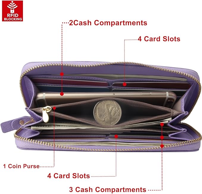 FT FUNTOR Wristlet Wallets for Women, Ladies PU Vegan Leather Clutch Wallet Zip around Phone Purse Card Holder Organizer