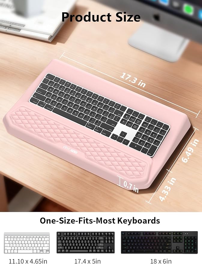 2-in-1 Ergonomic Keyboard Stand with Wrist Rest, Comfy Keyboard Riser Holder with Massage Design, Pink