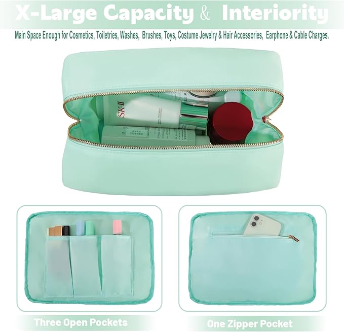Travel Essentials Makeup Bag for Women Water-resistant Toiletry Organizer Nylon Cosmetic Pouch Preppy Stuff