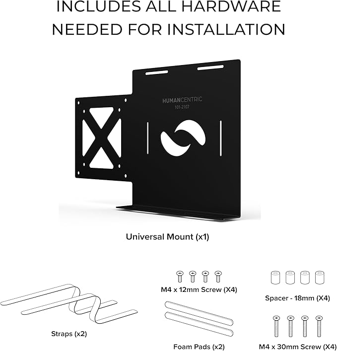 HumanCentric Universal Small Device VESA Mount for VESA Arms, Adjustable Strap Mount for Small Computers and Other Electronic Devices, Mounts On The Back of a Computer Monitor Using VESA Arm