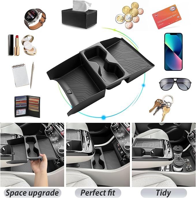 SKTU 2025 2026 Tucson Center Console Organizer for 2025 2026 Hyundai Tucson Limited/Hybrid Console Tray Hyundai Tucson 2025 2026 Accessories Lower Console Tray with Cup Holder (Limited/Hybrid Only)