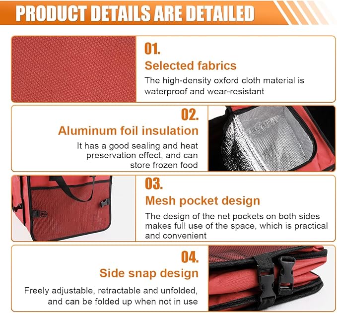 Car Trunk Organizer, Oxford Fabric Waterproof & Anti-Slip Vehicle Storage Box with Leak Proof & Insulated Cooler Bag, Large Capacity Foldable Auto Storage Box for Car, SUV, Truck (Red)