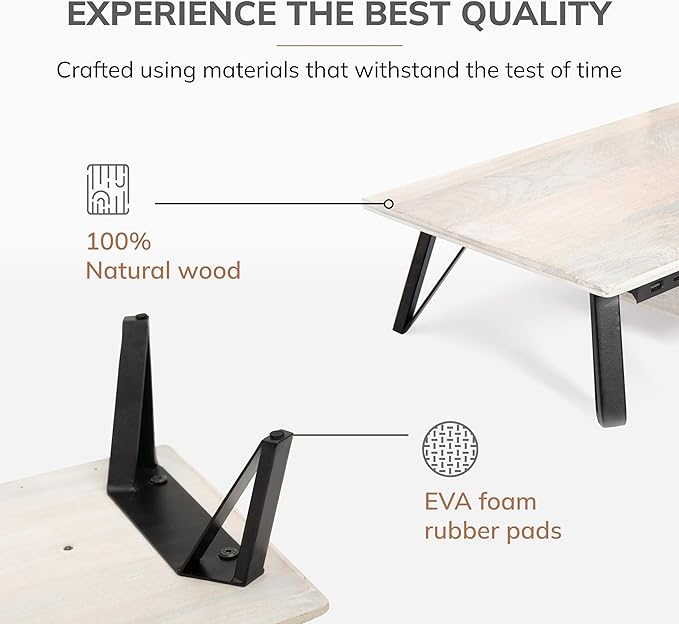 Anji Mountain Monitor Stand - Desktop Organizer & Laptop Riser, Ergonomic Monitor Riser, Space-Saving Monitor Stand for Desk, Durable Construction, Easy Assembly, Ideal for Home & Office,White Wash