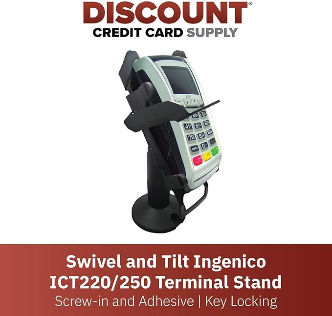 DCCStands Swivel and Tilt Ingenico ICT220/250 Terminal Stand, Screw-in and Adhesive with Key Locking Mechanism