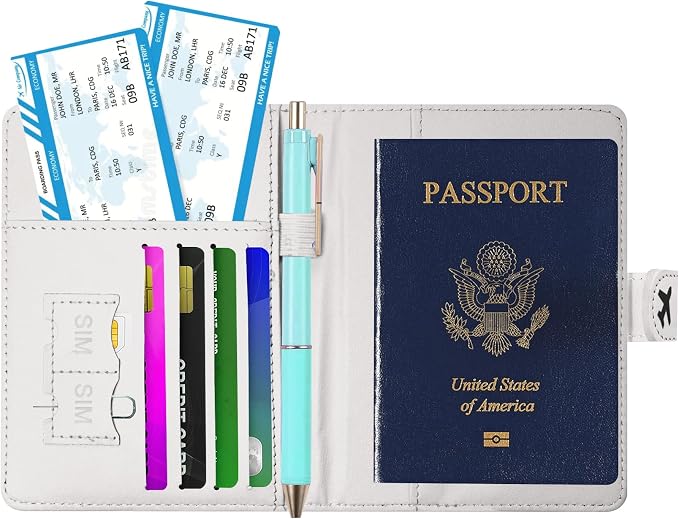 Passport Holder, Travel Wallet Cover with Pen Loop | Cute RFID Blocking Leather Case with Magnetic Closure for Travel Essentials-Leopard