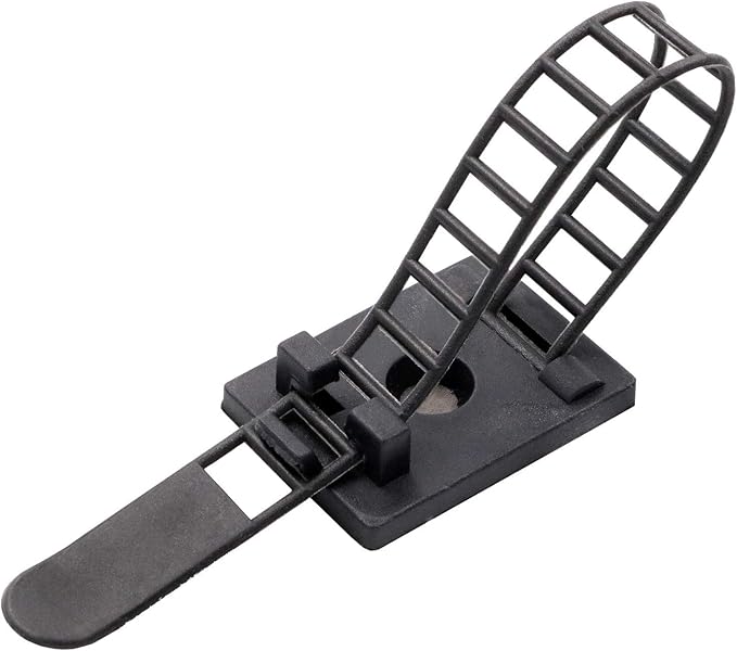 Mini Cable Clips 3M Adhesive, Multipurpose Cord and Wire Organizer for Cable Management Adjustable Large - 60 Pack Bundled with 10 Bonus Reusable Cable Ties (Black)