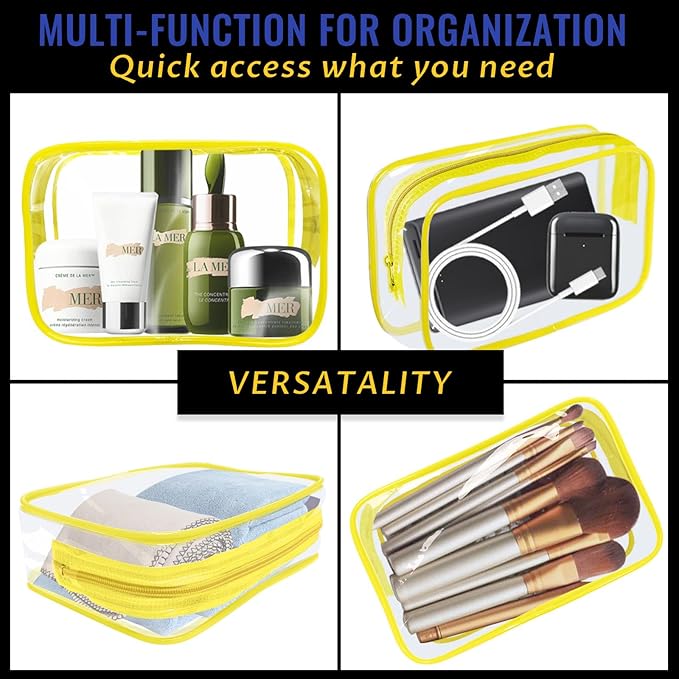 YedsIntu 16 Pieces Clear Makeup Bag PVC Zippered Clear Toiletry Carry Pouch Portable Cosmetics Bag Waterproof Makeup Bag Vinyl Plastic Organizer Case for Travel Vacation Bathroom (Yellow-M)