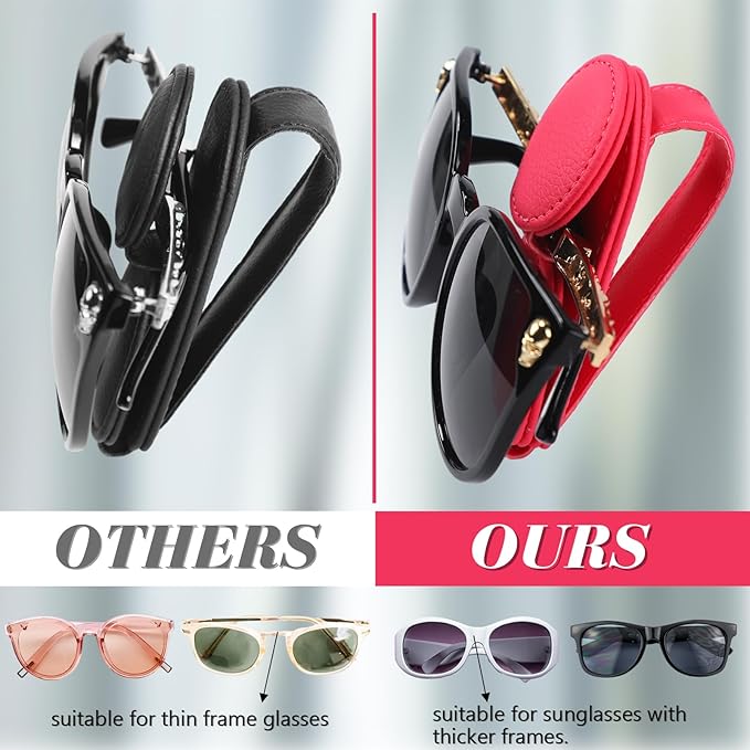 Konohan Sunglasses Holder for Car Visor Leather Eyeglass Hanger Magnetic Sunglasses Holder with 2 Clips(Rose Red)