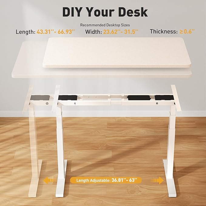 Dual Motor 3-Stage Electric Standing Desk Frame, 242 lbs Load Capacity, 32mm/s Speed, Height Adjustable Sit Stand Desk, Ultra Stable Ergonomic Home Office Workstation White