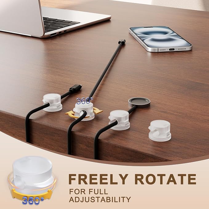 Cord Organizer Holder Clips 12 Pack 360° Rotatble Spring Cable Management Hide Phone Charging Cable Keeper Strong Adhesive Wire Charger Holder for Home Car Office Nightstand Desk (Clear)