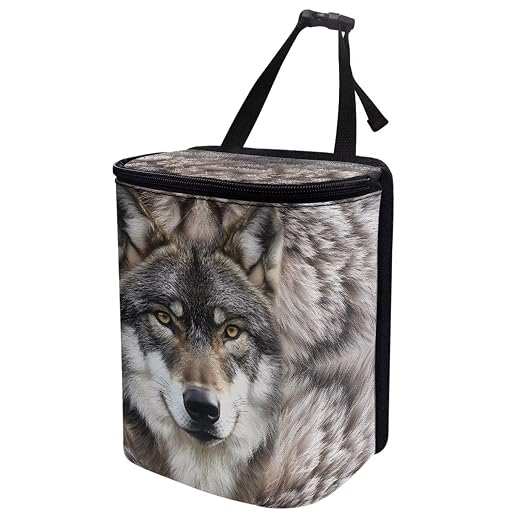 Talayituse Wolf Print Car Trash Can with Lid, Leak Proof Auto Trash Bag Hanging Vehicle Garbage Can Multipurpose Storage Container for Back Seat Road Trip