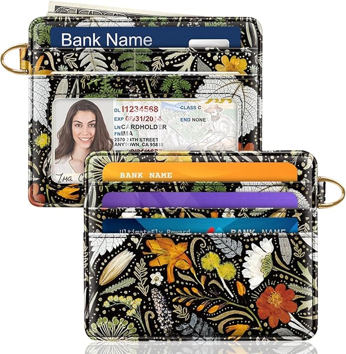 Slim Minimalist Front Pocket RFID Blocking Credit Card Holder Small Wallet Cute Card Cases for Women,Dried Flowers