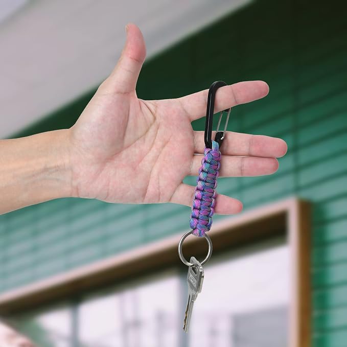 2 Pieces Paracord Keychain with Carabiner,Lanyard Clip for Keys Water Bottle Holder Backpack