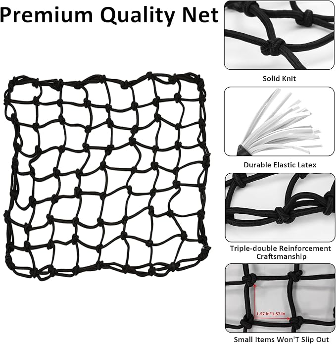 2 Pack Motorcycle Cargo Net, Heavy Duty Bungee Net for Helmet, Small Elastic Mesh, Luggage Cargo Nets with Adjustable Hooks, Elastic Cargo Mesh for Motorbike, ATV