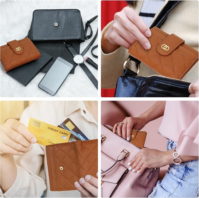 Avando Small Wallet For Women- Credit Card Holder Wallet For Women Girls- Zipper Small Bifold Wallet Mini Coin Purse With ID Window (Khaki)