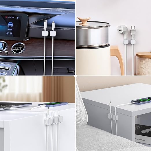 Cord Holder, 6 Pack Magnetic Cable Clips, Strong Adhesive Cord Holder for Nightstand Desk Organizer Kitchen Appliances Car Wall Office Phone Wire Keeper, Clear White