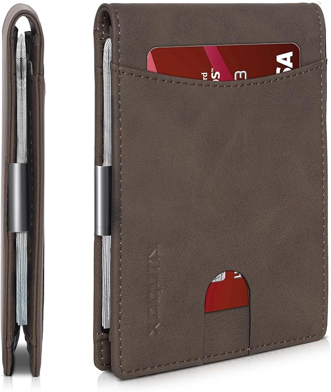 RUNBOX Slim Money Clip Wallets for Men RFID Blocking 11 Card Holder Minimalist Small Leather Bifold Men's Front Pocket Wallet Gift Box