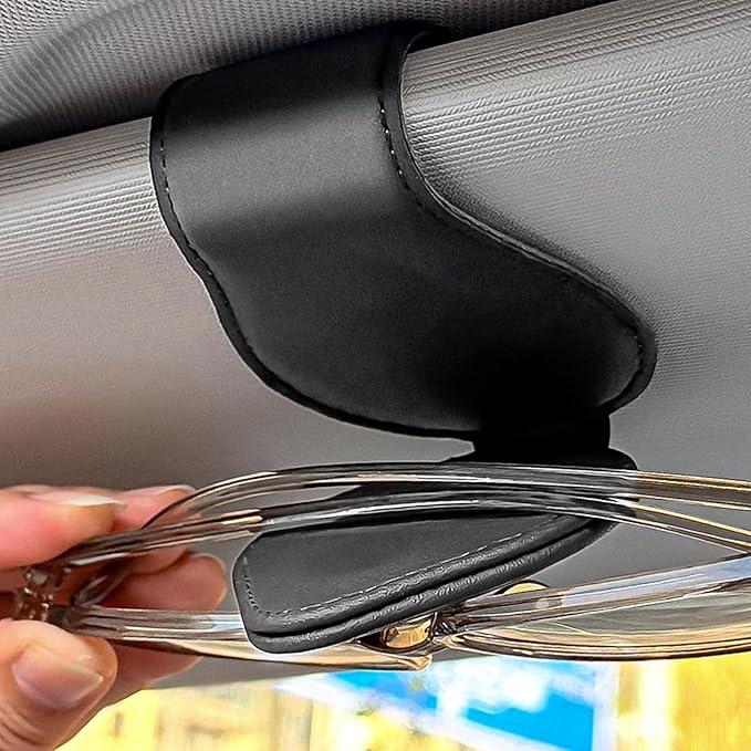 Lucky Four Leaf Clover - Car Sunglass Holder, Magnetic Leather Eyeglass Hanger Mount Clip Holder for Car Visor Accessories