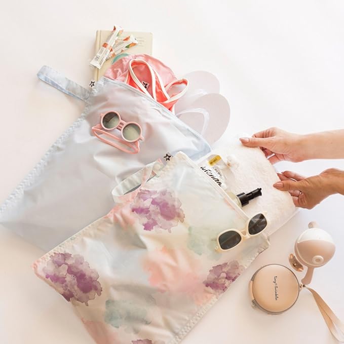 Tiny Twinkle Mess Proof Wet Bags | 2-Pack Reusable Waterproof Wet Bags for Swimsuits | Baby Clothes | Travel & Diaper Bag (Cotton Candy)