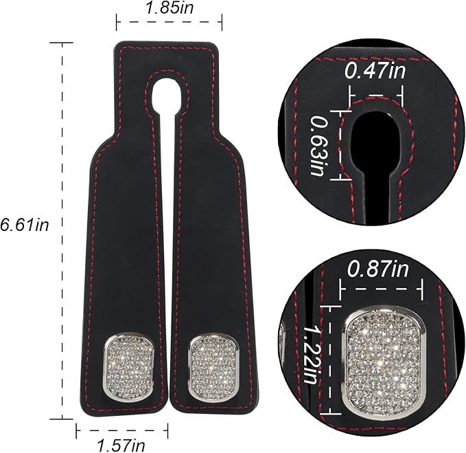 Car Seat Hooks for Headrest, Purse Hook & Back Storage Hook, Zinc Alloy & Suede Material Heavy Duty Car Hooks for Purses and Bags,Universal Fit for Most Vehicles (Black Bling Diamond-2 Pack)