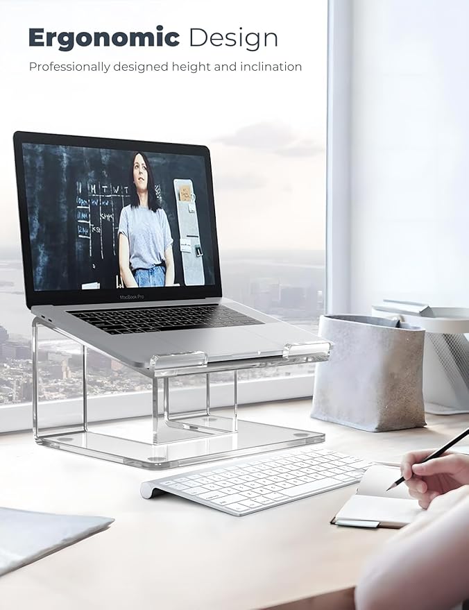 Acrylic Laptop Stand for Desk, Laptop Riser for 10-17.3 Inch Laptops, Ergonomic Computer Stand Holder Compatible with Macbooks and Notebooks