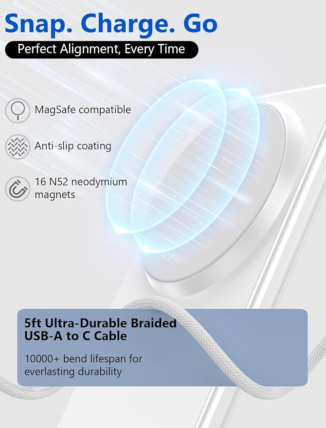 Mag.Safe Charger - iPhone Charger Stand, Magnetic Fast Wireless Charger for iPhone 17/16/15/14/13/12 Series - White-2Pack