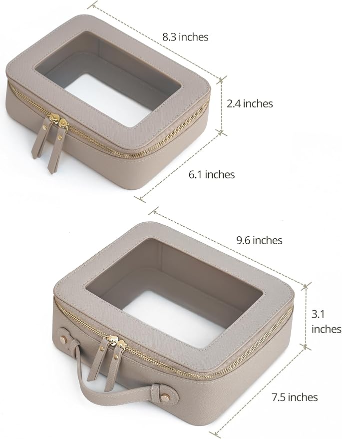Popvibe Clear Makeup Bag Travel Cosmetic Case Transparent Toiletry Bag with Zipper, Portable Make Up Organizer Traveling Compact Car Bag for Essentials, Stone, Medium and Large