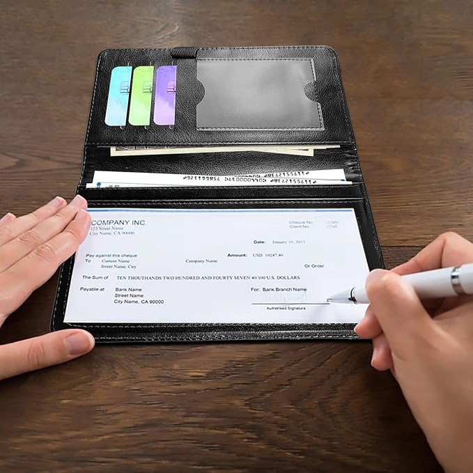 Checkbook Covers for Personal Checkbook Duplicate Checks RFID Blocking Checkbook Cover for Women Men with Elastic Strap Card Slots Pen Holder - Moth Moon Flower Floral