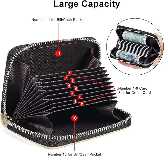 EcoVision Credit Card Holder RFID Card Case Wallet, Small Accordion Zipper Card Case Holder, Card Organizer Case for Women Men