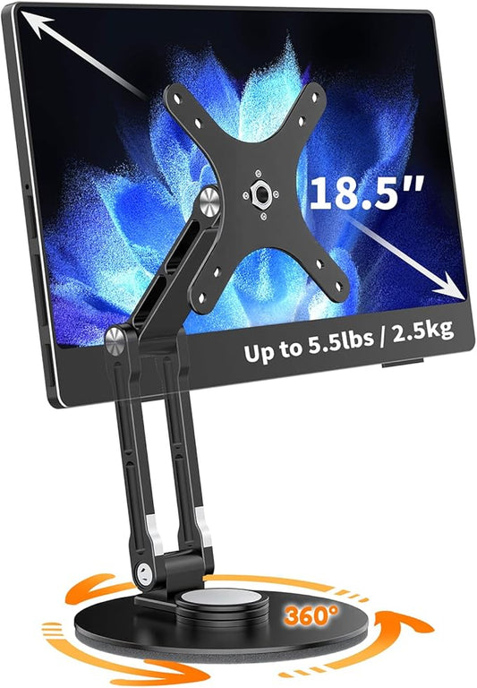Portable Monitor Stand VESA Mount, Tilt & Rotation Joints Use Metal Hinges, Foldable Aluminum Desk Mount for 13-18.5 Inch & up to 5.5 lbs Small Monitors, Suitable for Home Office Travel (Black)