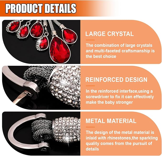 Bling Rhinestone Car Keychain, Fashion Auto Key Fob with Screwdriver, Vehicle Key Decoration Accessories for Woman (Red)