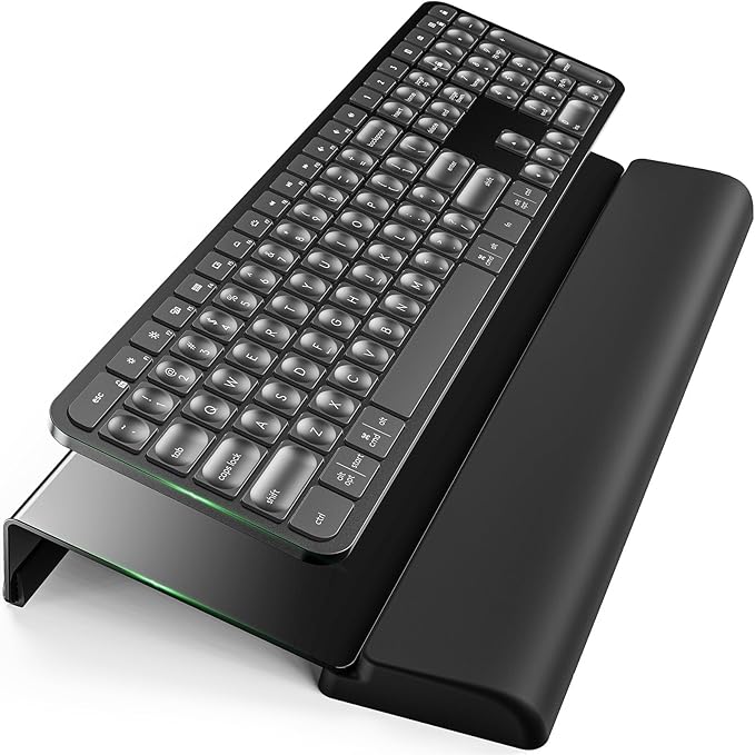Compact Keyboard Stand w/Silicone Wrist Rest & 3-Level Height Adjustment, Klearlook Acrylic 16.85 x 5.5 inches Space-Saving Computer Keyboard Riser w/Storage Slot for Comfortable Typing - Black