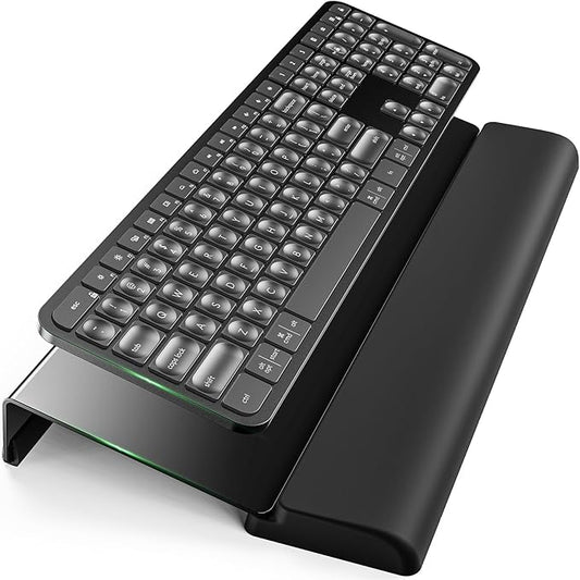 Compact Keyboard Stand w/Silicone Wrist Rest & 3-Level Height Adjustment, Klearlook Acrylic 16.85 x 5.5 inches Space-Saving Computer Keyboard Riser w/Storage Slot for Comfortable Typing - Black