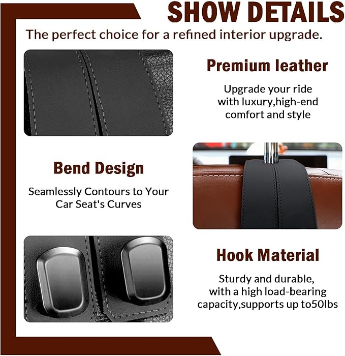 AOzT 4PCS Car Headrest Hooks - Double Hook Seat Back Organizer for Purses Handbags & Grocery Bags Heavy Duty Black