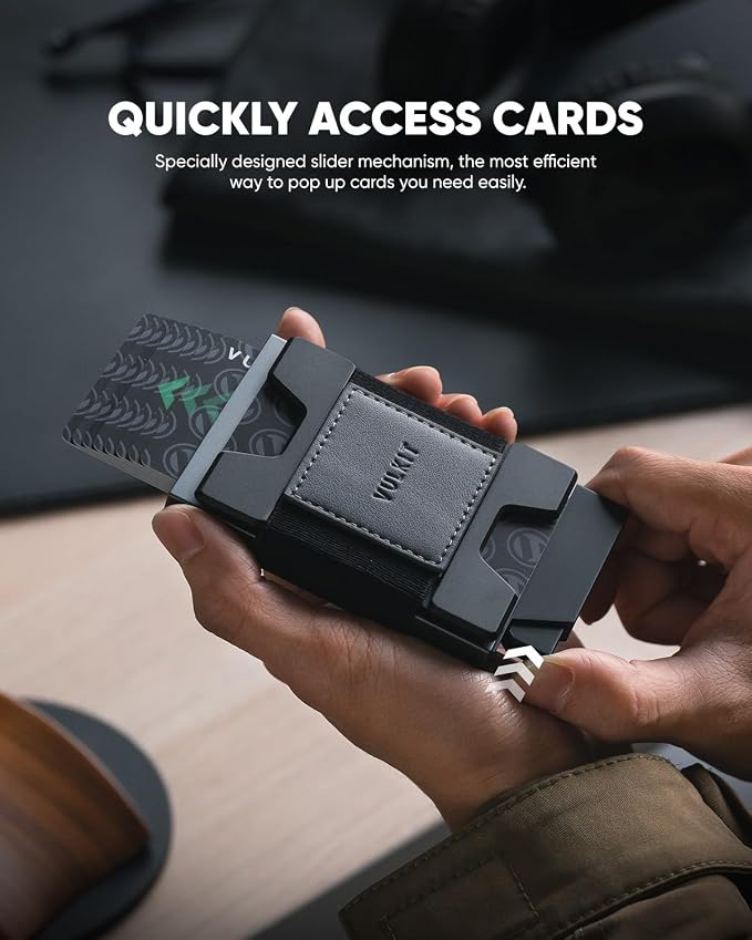 VULKIT Minimalist Pop Up Wallet RFID Blocking Aluminum Credit Card Holder with Expandable Backplate, Holds 12 Cards and Cash for Men and Women Space Grey