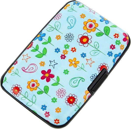 Credit Card Holder for Women Men RFID Blocking Wallet Small Business Metal Slim Mini Aluminum Hard Case (Doodle Garden Floral)