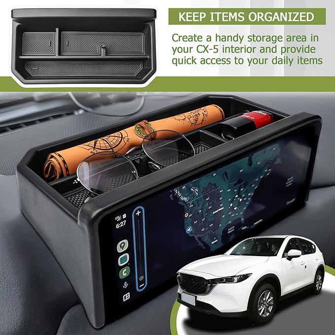 HGWEI Center Console Dash Storage Organizer Compatible with Mazda CX-5 2025 2024 2023 2022 Interior Accessories, Armrest Storage Box Dashboard Insert Tray Holder (Not Fit 2026 Models), Black