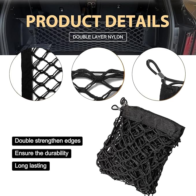 MLY Car Cargo Net, Trunk Net Stretchable Storage Mesh with Secure Hooks, Adjustable Storage Mesh, Universal Trunk Cargo Net for SUV, Sedan (35.4x15.8 Inch)