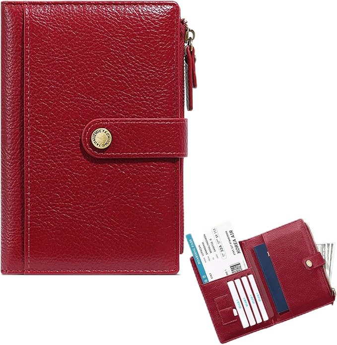 Slim RFID Blocking Passport Holder Wallet,PU Leather Travel Card Organizer,Lightweight Passport Case for Women Men (Red)