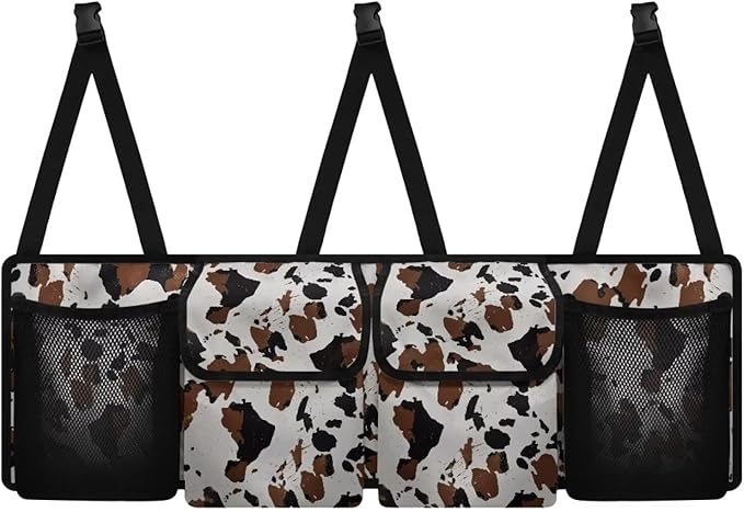 Cow Car Trunk Organizer and Storage,Backseat Hanging Organizer for SUV,Truck Waterproof,Collapsible Cargo Storage Bag with 4 Pockets,Car Interior Accessories for Men and Women