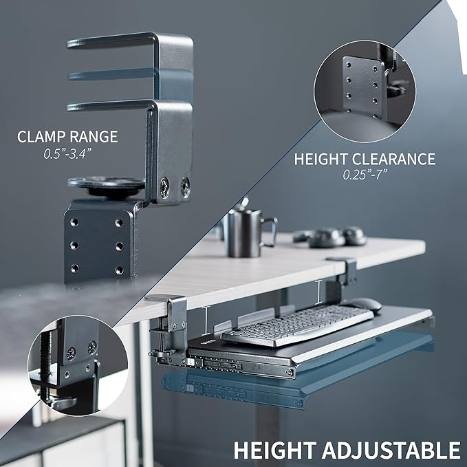 VIVO Large Height Adjustable Under Desk Keyboard Tray, C-clamp Mount System, 27(33 Including Clamps) x 11 inch Slide-Out Platform for Typing, Black, MOUNT-KB05HB