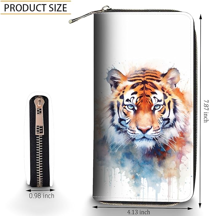 Bxgolkgd Womens Wallet, RFID Blocking Leather Wallet,Large Capacity Wallet Credit Card Holder PU Leather Ladies Clutch with Zipper Coin Pocket - Watercolor Tiger