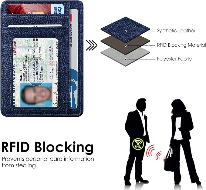 FINTIE Slim Minimalist Front Pocket Wallet, RFID Blocking Credit Card Holder Card Cases with ID Window for Men Women (Navy)