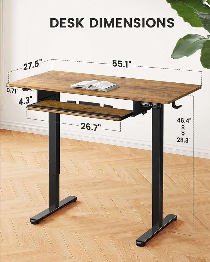 ErGear Electric Standing Desk with Keyboard Tray, 55x28 Inches Adjustable Height Sit Stand Up Desk, Home Office Desk Computer Workstation,Vintage Brown