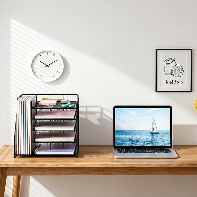 OPNICE 5-Tier Desktop File Paper Organizer, Desk Organizers and Accessories, Office Desk Accessories & Workspace Organizers for Home Office Supplies, Black