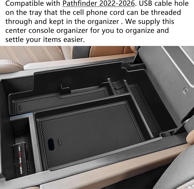 TACORBO Center Console Organizer Tray for Nissan Pathfinder 2022 2023 2024 2025 Accessory, Interior Armrest Storage Box Insert Tray,Black