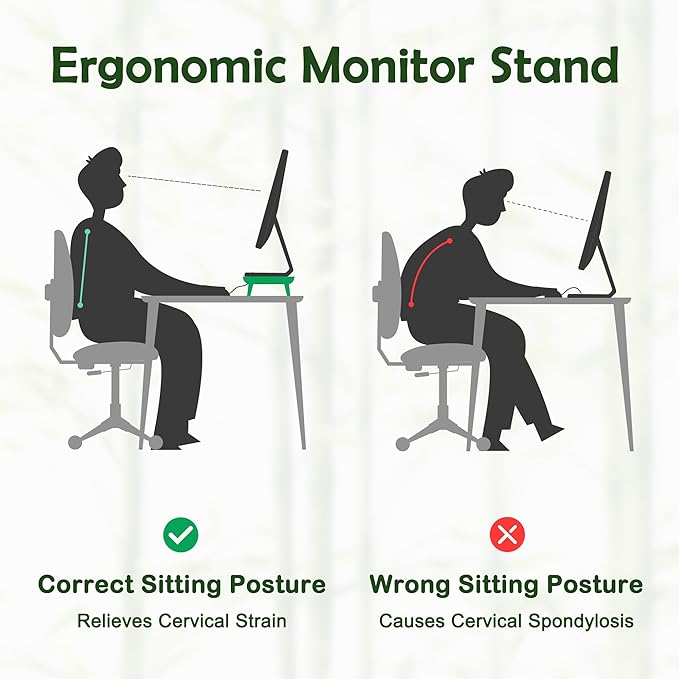 Bamboo Monitor Stand Riser with Cable Routing Slot, Ergonomic Computer Shelf for Desk, Natural Wood Desktop Organizer for Monitor Laptop Printer, Home Office Accessory