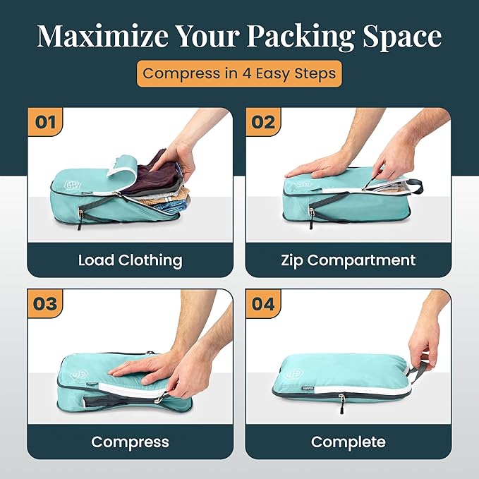 Extra Large Compression Packing Cube 6 Piece Set for Travel and Check Luggage by TRIPPED Travel Gear